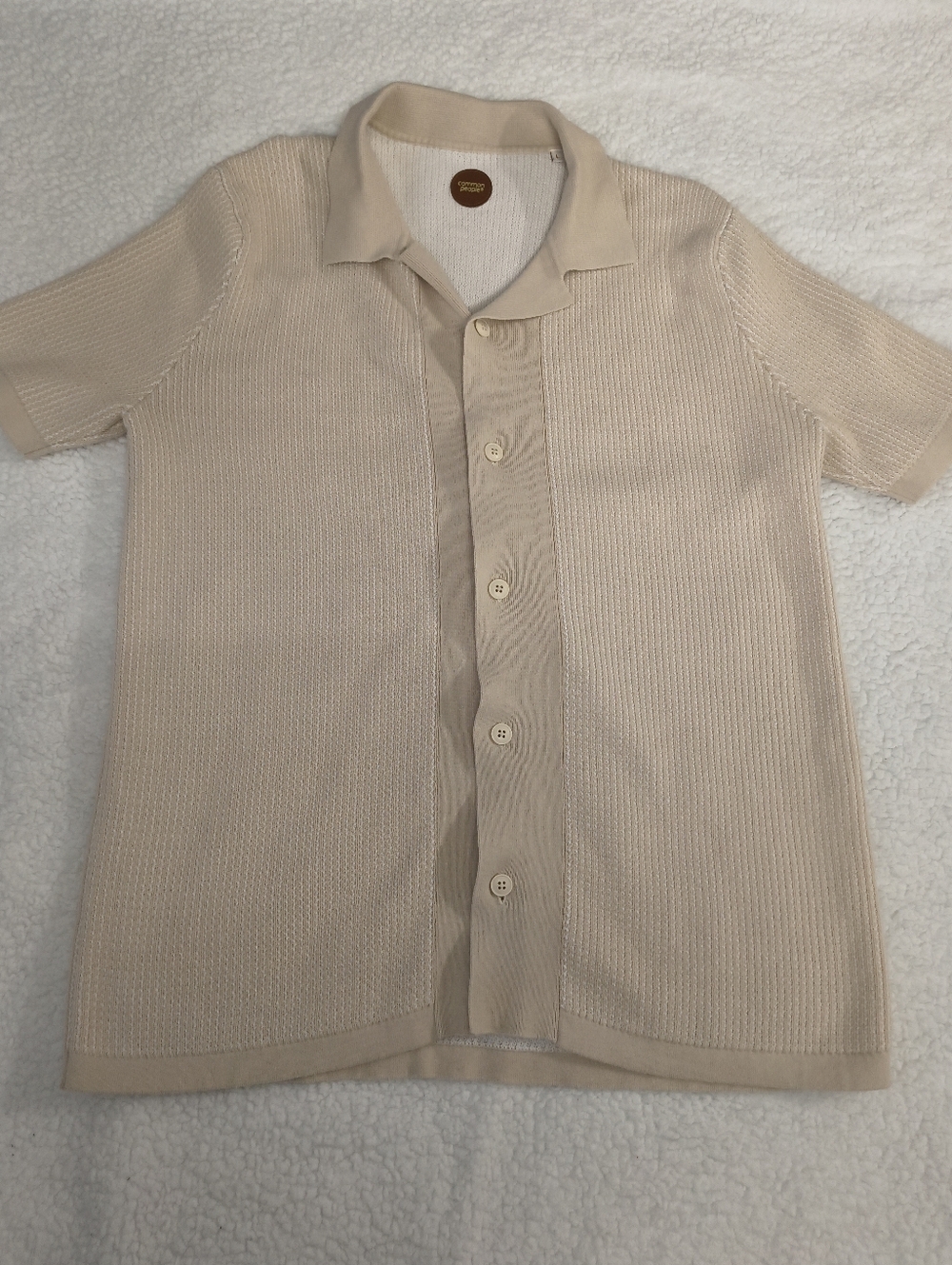 Men's Short-Sleeve Knit Button-Up Shirt - Cream